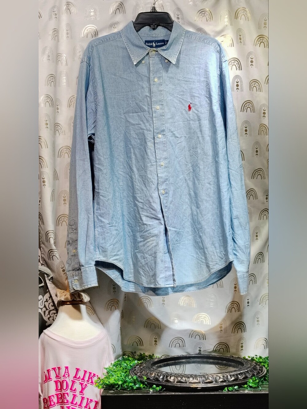 Lauren Ralph Lauren Light Blue Button-Down Oxford Shirt with Red Pony